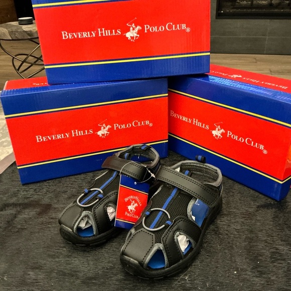 Beverly Hills Polo Club Black and Blue Sporty Sandals - Picture 1 of 5